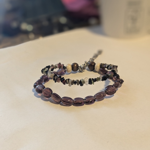 Handmade Multistrand Purple and Gem Beaded Bracelet - Picture 1 of 2